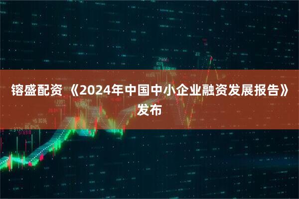 镕盛配资 《2024年中国中小企业融资发展报告》发布