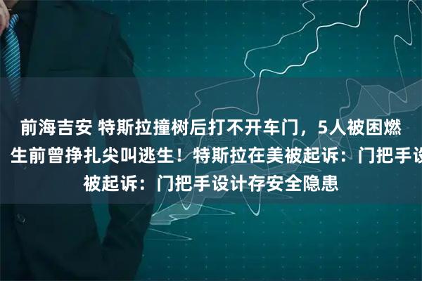 前海吉安 特斯拉撞树后打不开车门，5人被困燃烧的车内身亡，生前曾挣扎尖叫逃生！特斯拉在美被起诉：门把手设计存安全隐患