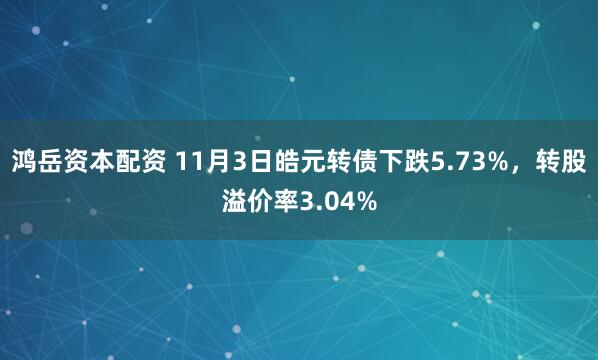 鸿岳资本配资 11月3日皓元转债下跌5.73%，转股溢价率3.04%